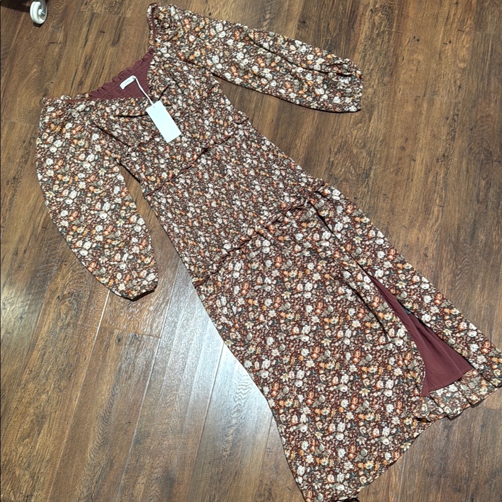 Lush Floral Brown Maxi Dress